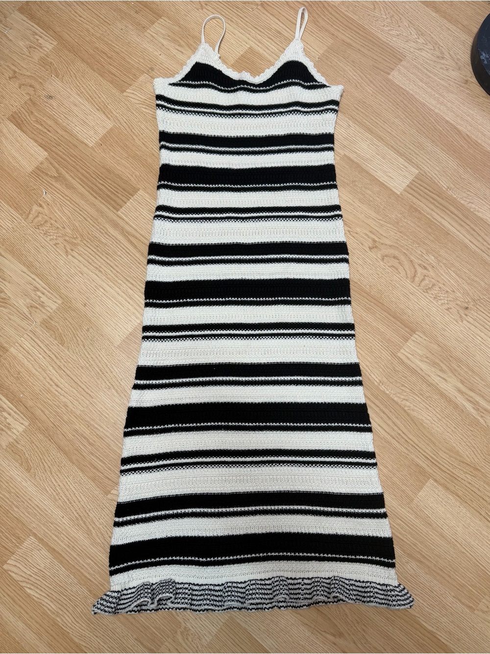 freshman 1996 Small Black Cream Crochet Stripe Knit Maxi Dress - Picture 8 of 10